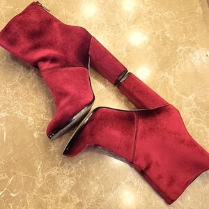 Express Deep Burgandy Block Heel Velvet Ankle Boots,  Sz 8